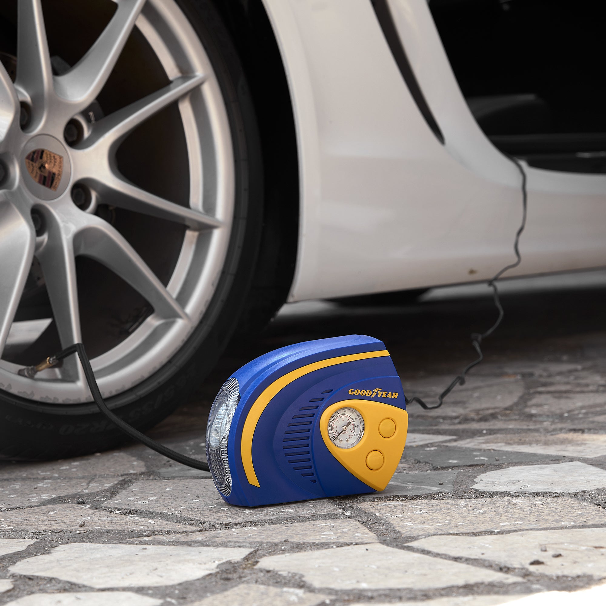 Goodyear 2 in 1 Tyre Air Compressor Inflator With LED Light Car Bike Bicycle