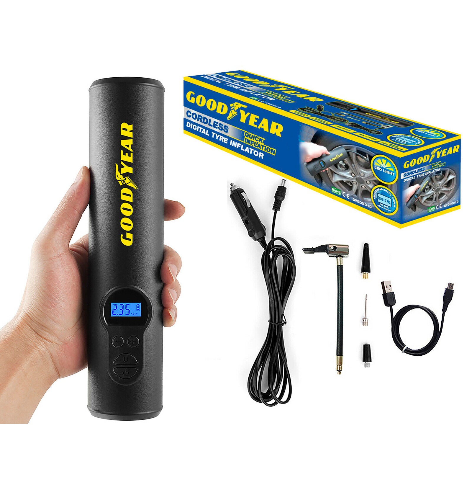Goodyear Cordless Digital Car Tyre Air Compressor Inflator Inflatables Scooter