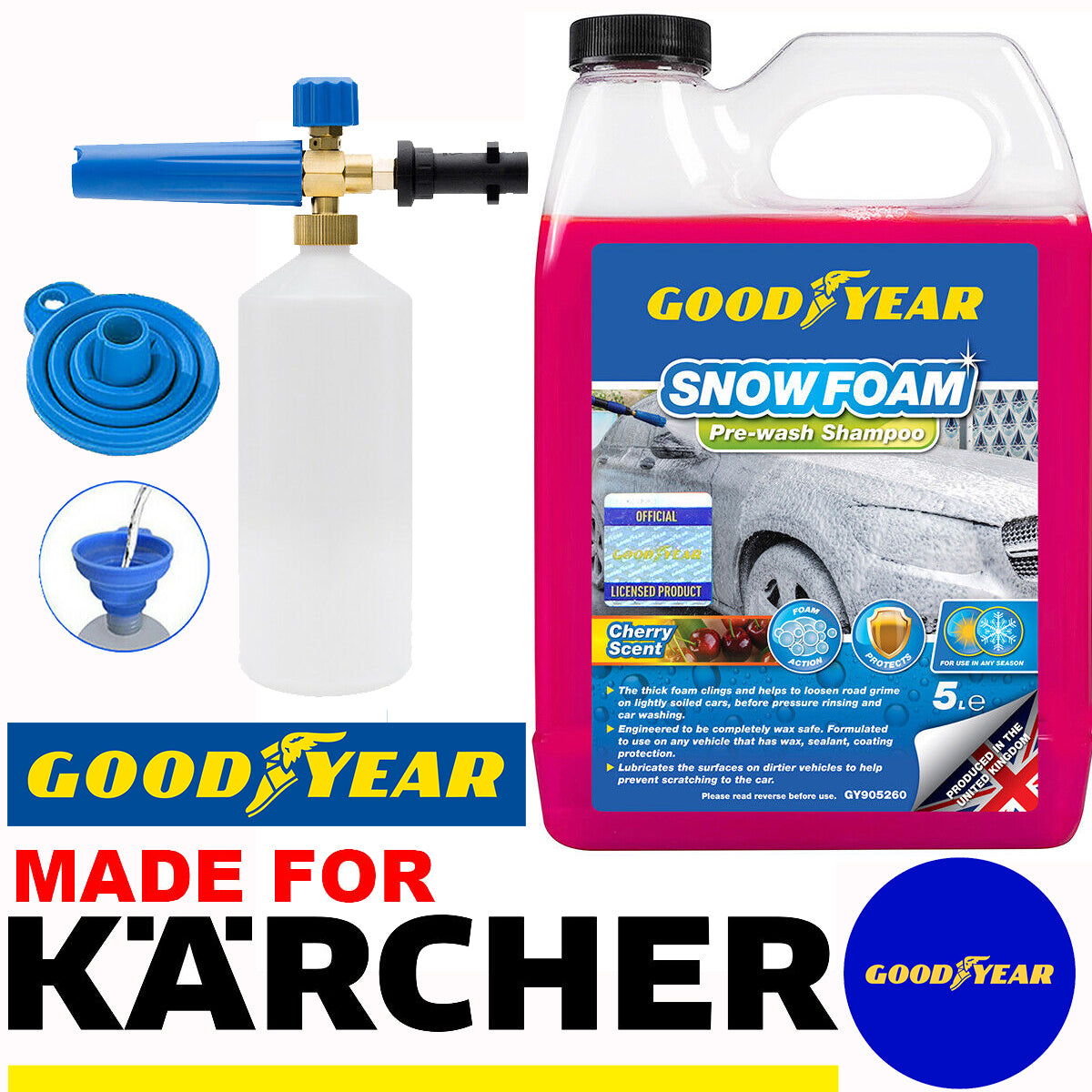 Goodyear Car Snow Foam Shampoo & Snow Foam Lance Gun For Karcher Pressure Washer