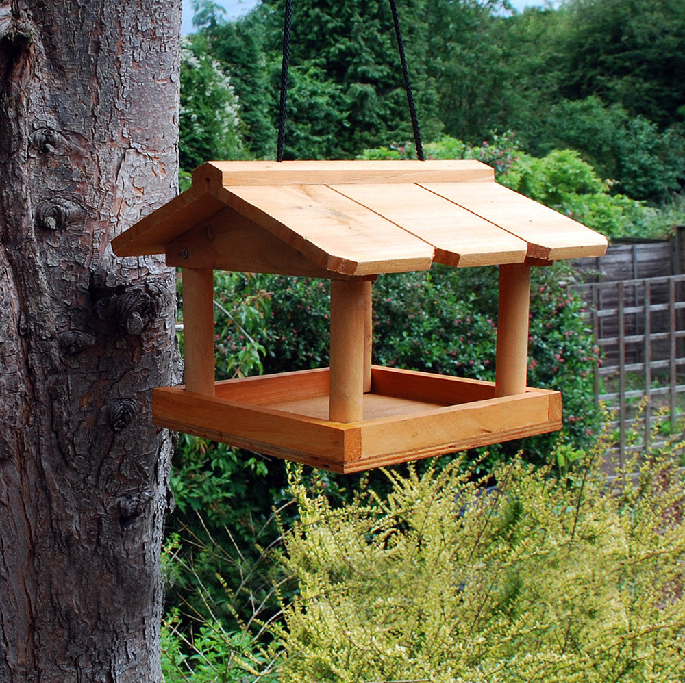 Natural Wood Hanging Bird Table Wild Birds Garden Tree Feeding Station Wooden uk