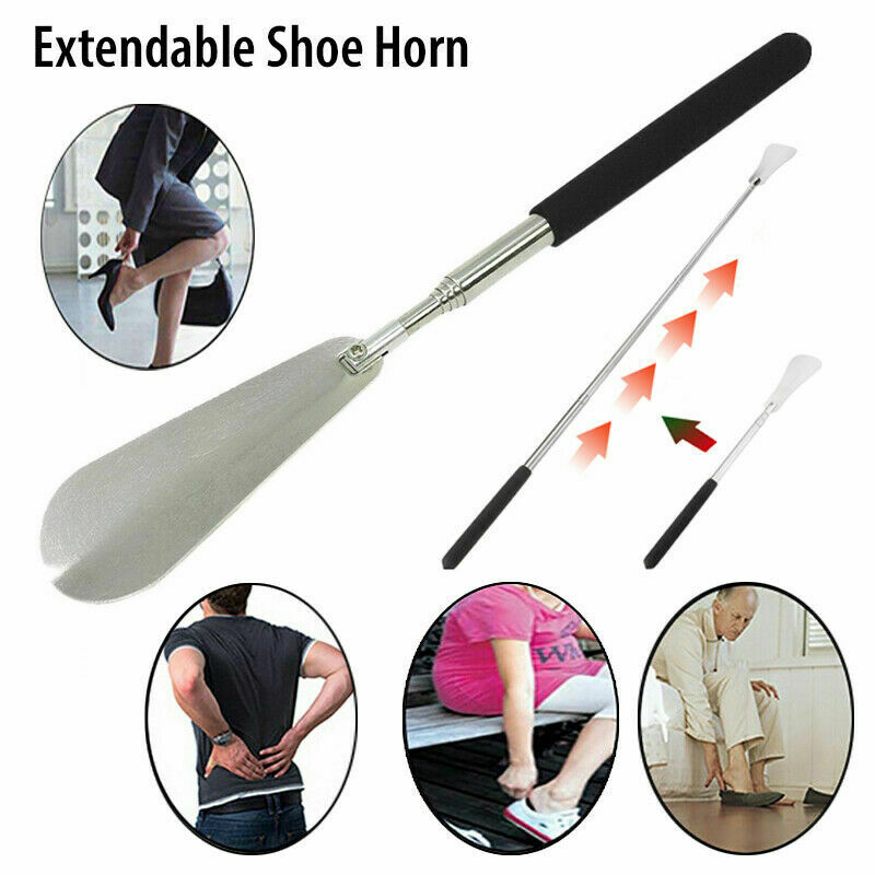 Extendable Telescopic Shoehorn Long Handle Metal Strong Remover Flexible Foot UK