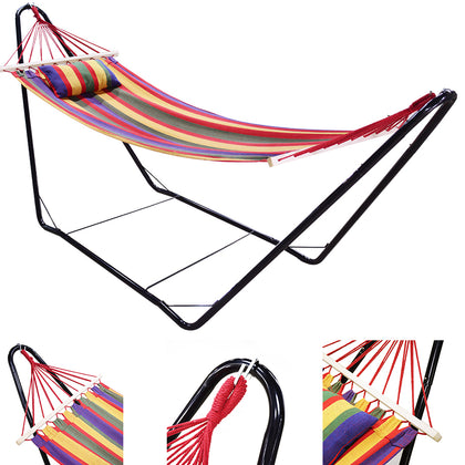 Hammock & Metal Frame With Pillow Standing Swinging Hammock Outdoor Garden Patio