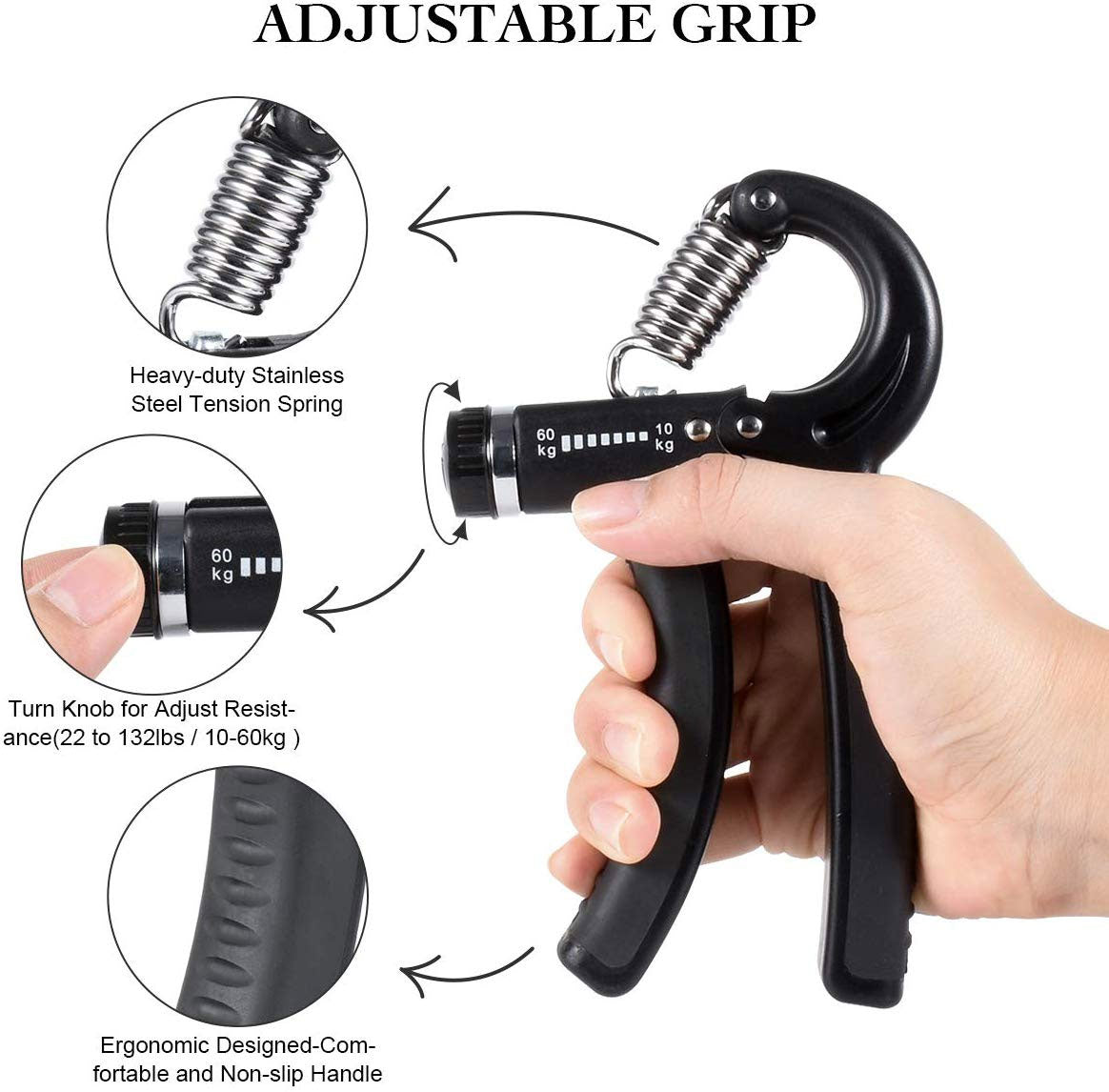 5PC Hand Grip Strengthener Set Wrist Finger Forearm Exercise Resistance Grip Kit