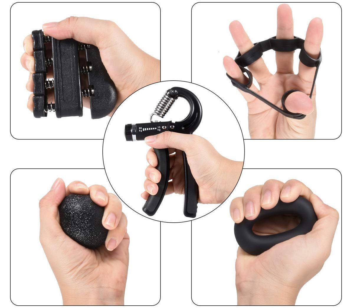 5PC Hand Grip Strengthener Set Wrist Finger Forearm Exercise Resistance Grip Kit