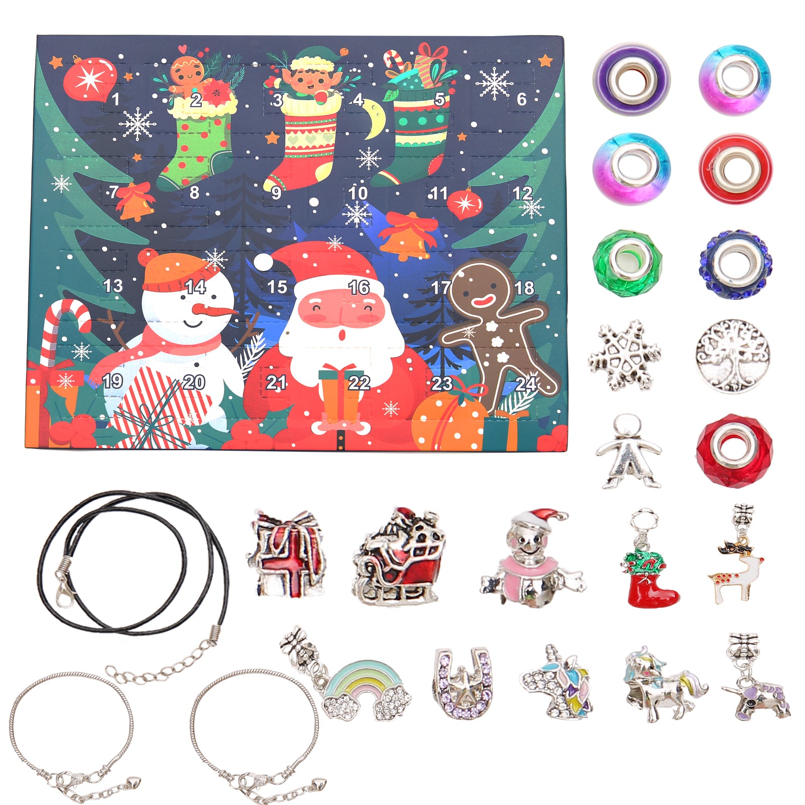 24 Day Jewellery Christmas Advent Calendar Bracelets Necklace Crystals Unicorn