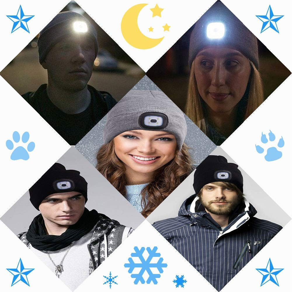 Rechargeable LED Beanie Light Hat USB Battery Thermal Winter Wam Material 5 Hour