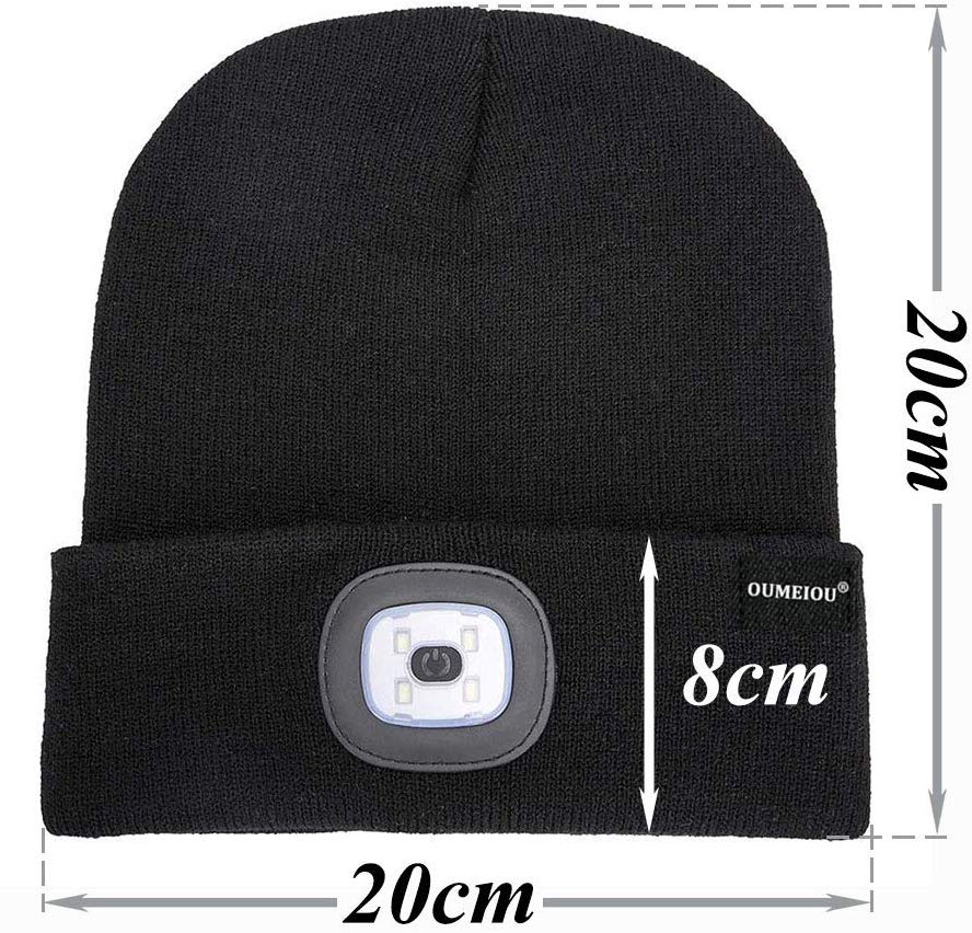 Rechargeable LED Beanie Light Hat USB Battery Thermal Winter Wam Material 5 Hour