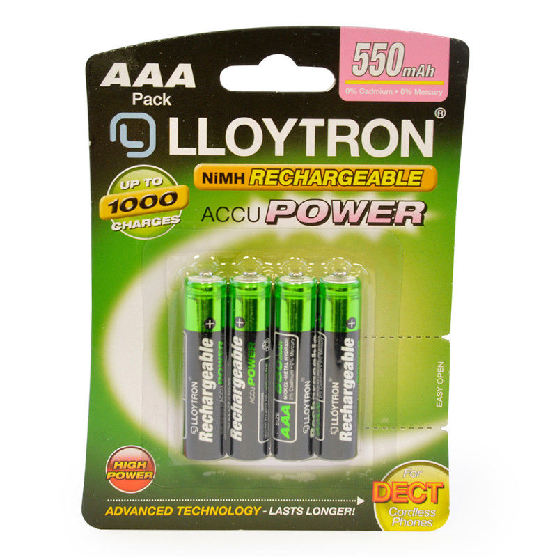 4 x Lloytron 550 mAh AAA Rechargeable Ni-MH Batteries Cordless Phone Remote Toys