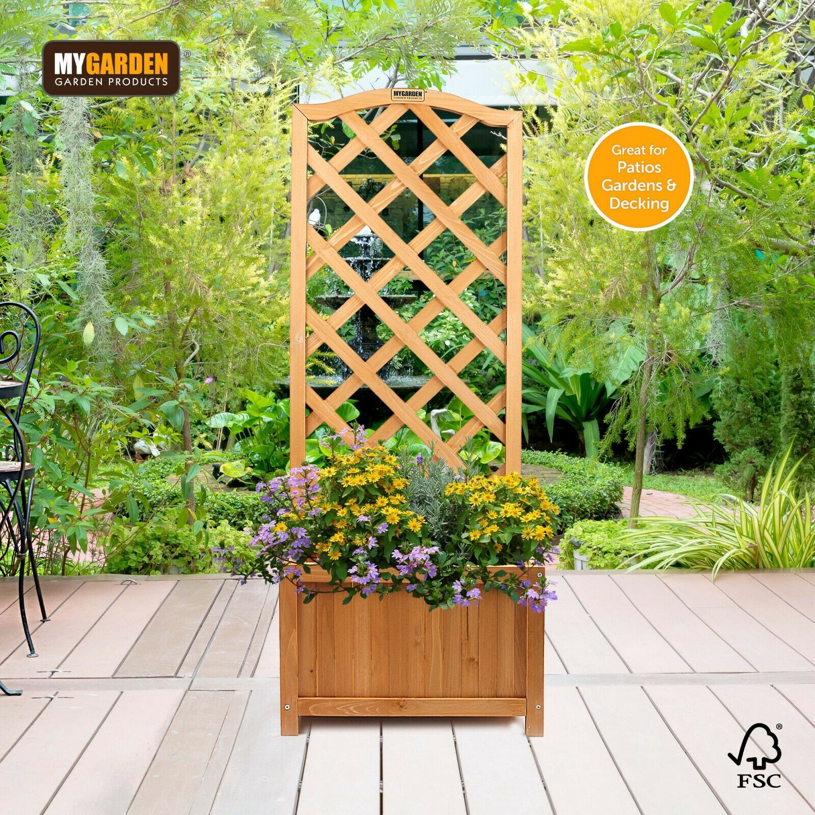 Wooden Garden Planter Plant Flowerpot Box With Trellis Support Patio Lattice