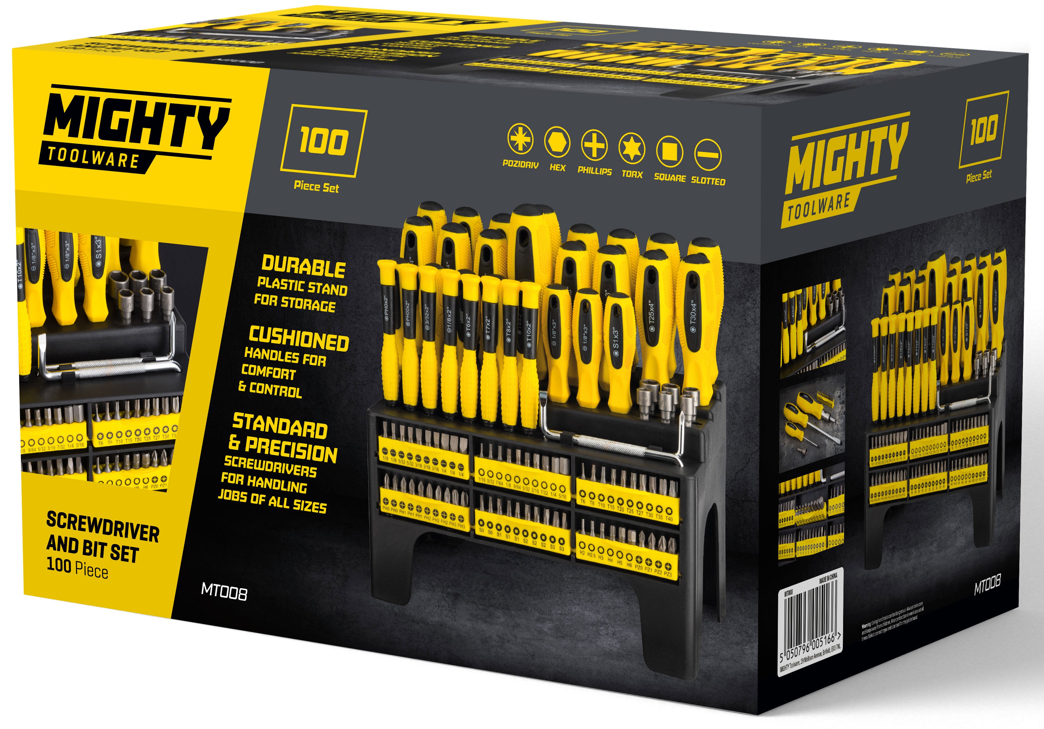 100pc Screwdriver and Bit Set Precision Pozdriv Hex Phillips Torx Square Slot