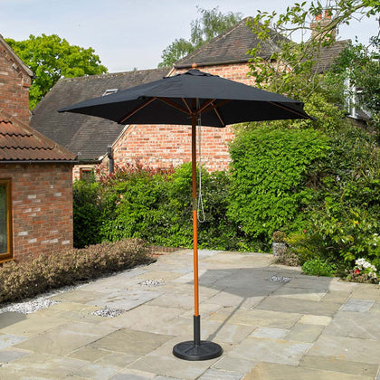 2.4M Garden Patio Parasol Umbrella Large Wooden Garden Furniture Black Canopy