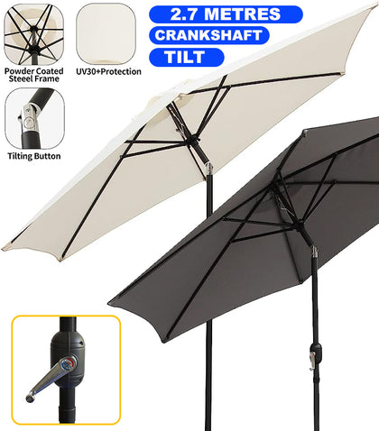 Garden Parasol 2.7m Tilt Sun Shade Umbrella Steel Crank Handle Open Close Large