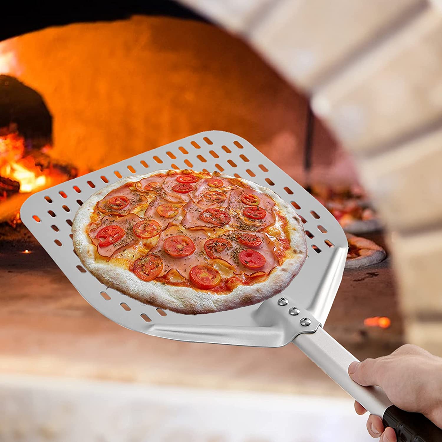 12" Perforated Pizza Peel NonStick Long Handle Ideal for Ooni Pi