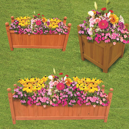 Wooden Garden Planters Outdoor Plants Flowers Pot Square Rectangular Display