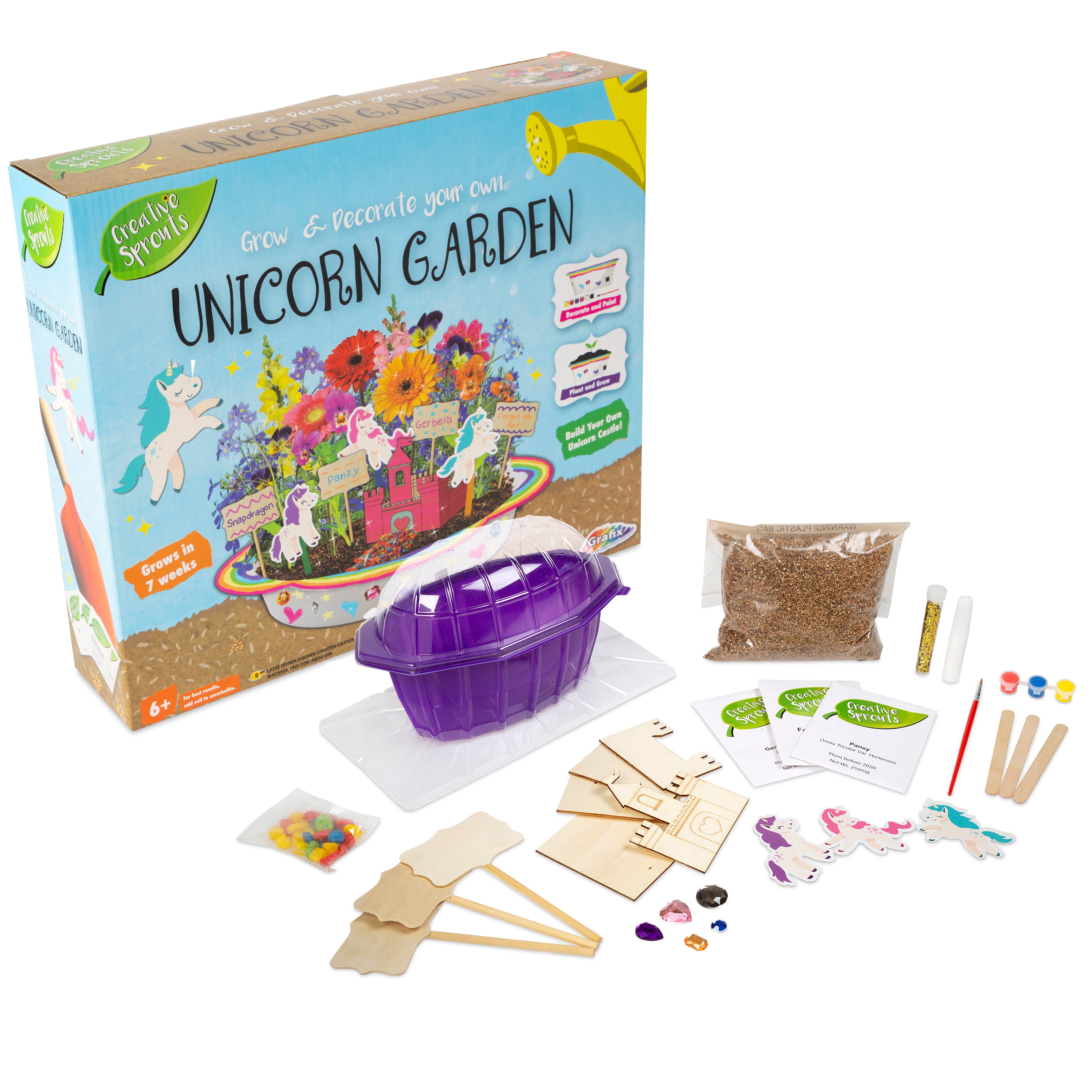 Paint and Grow Your Own Unicorn Garden Planter Paint Glitter Castle Activity Kit