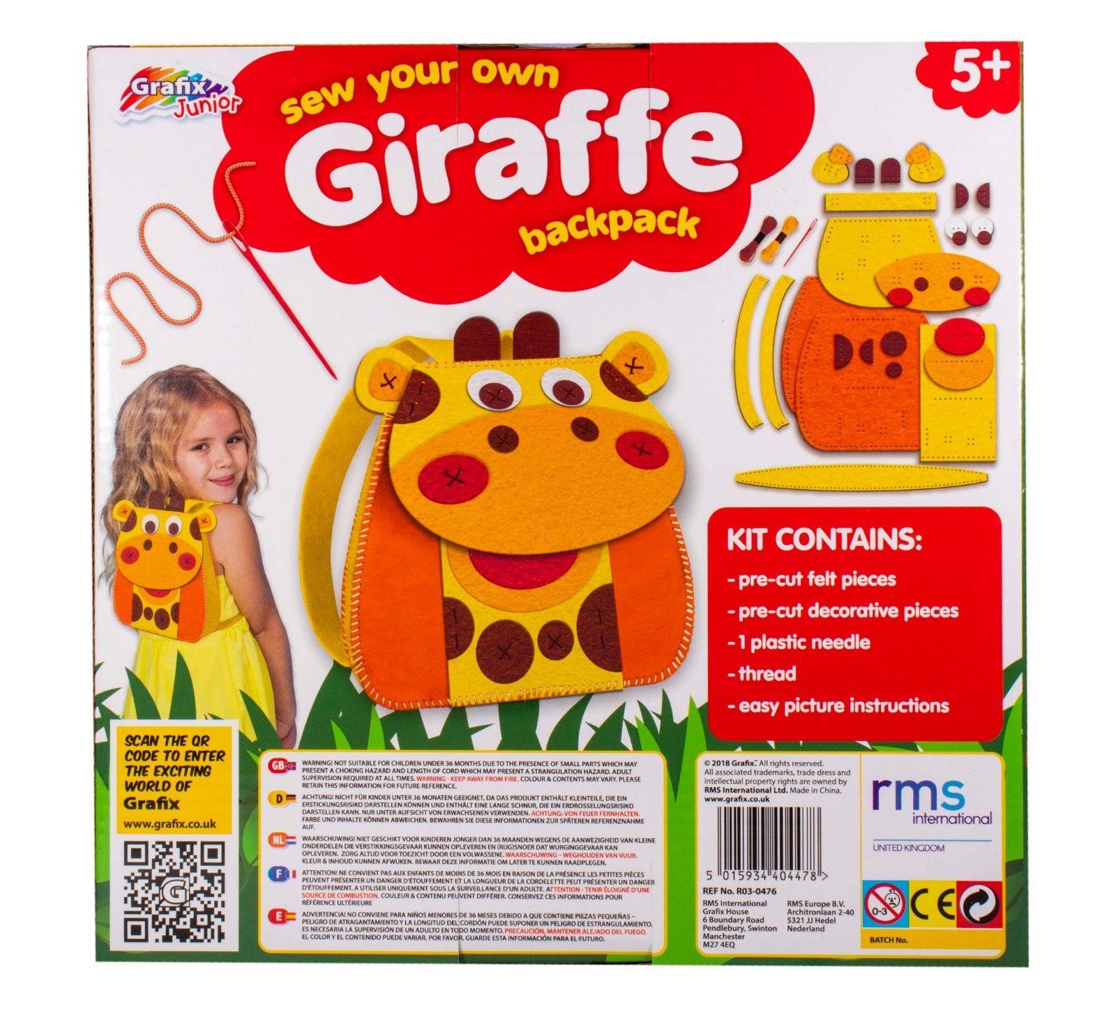Sew and Make Your Own Felt Animal Backpack DIY Kit Giraffe Fun Craft Activity