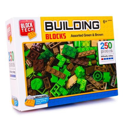 Block Tech Assorted Building Blocks Brick 250 Pieces Green and Brown Childs Toy