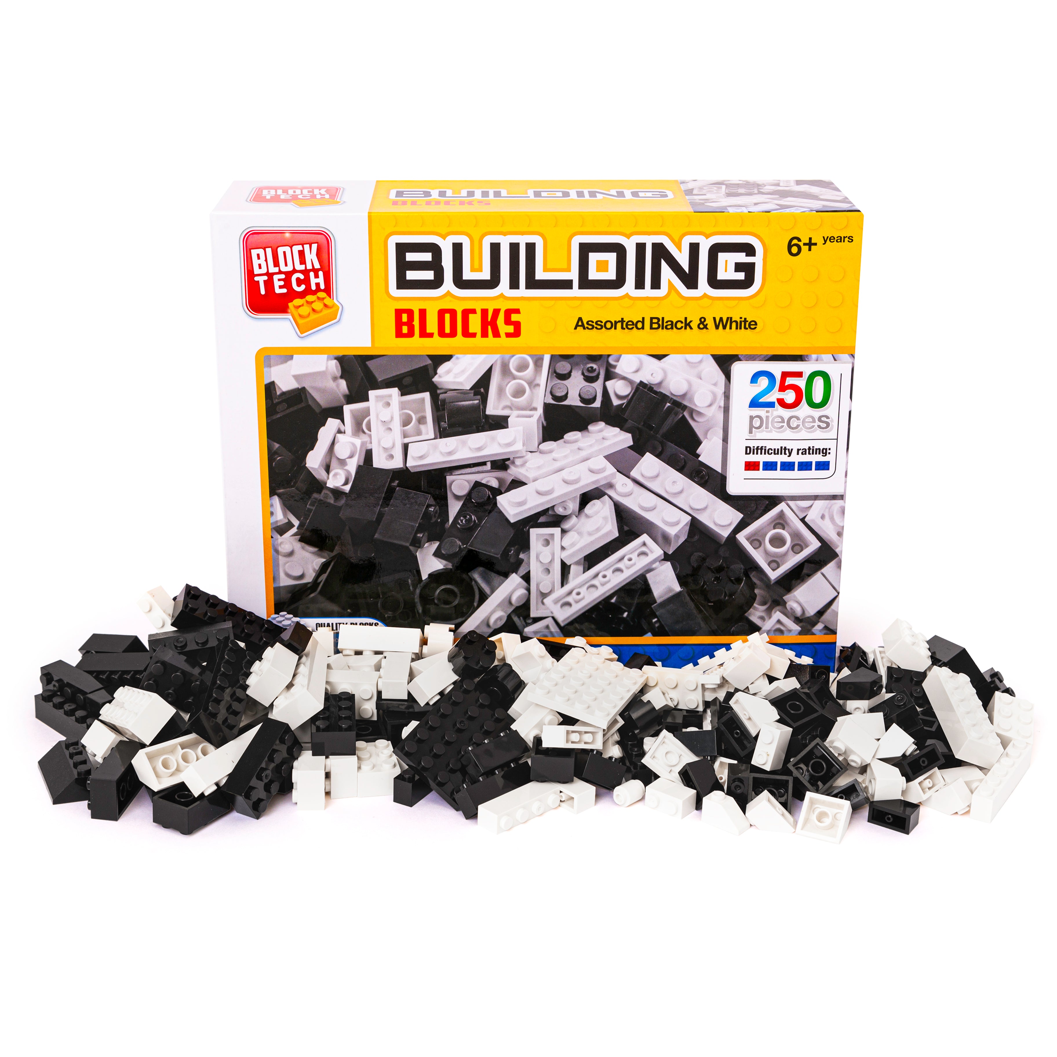 Block Tech Assorted Building Blocks Brick 250 Pieces Black White