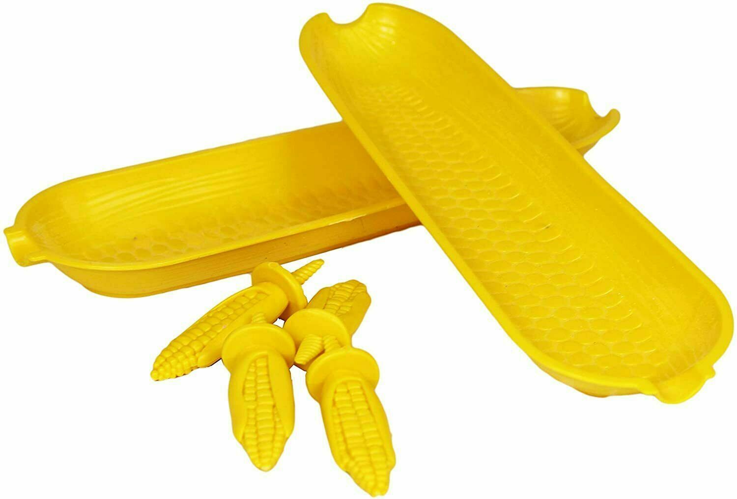BBQ Corn On The Cob Skewers Tray 6Pcs Set Dishes Server Holder Prongs Forks Part