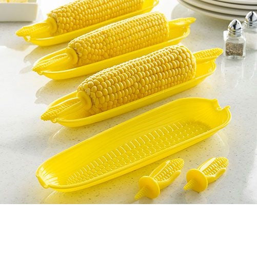 BBQ Corn On The Cob Skewers Tray 6Pcs Set Dishes Server Holder Prongs Forks Part