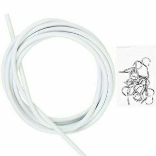 4m White Net Curtain Wire Cord Cable with Hooks and Eyes Fittings Window DoorDIY