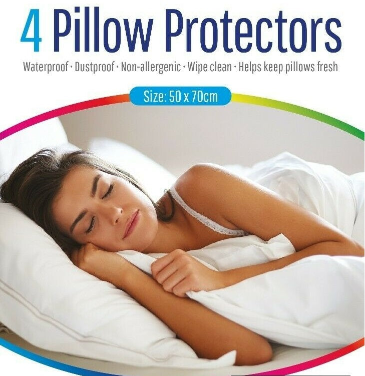 4 X Waterproof Pillow Protectors Dust Proof Nonallergenic Anti Allergy 50x70cm