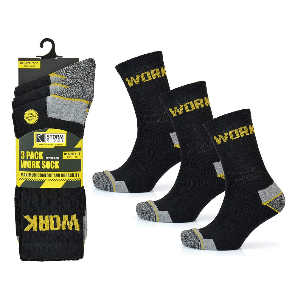 Men's Work Socks 3 Pairs Hard Wearing Heavy Duty Mega Cotton Worker Size 7-11