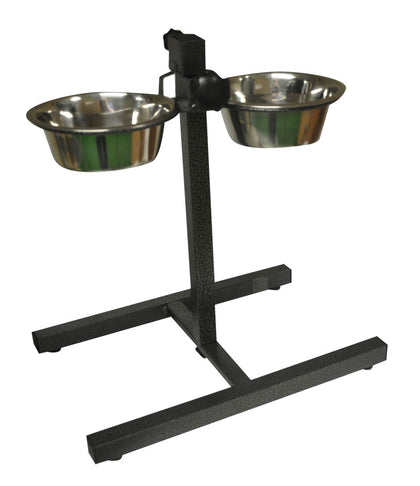 Double Stainless Steel Bowls Set Raised Adjustable Stand Pet Dog Food Water Bowl