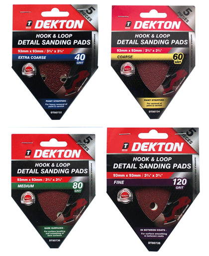 Dekton Detail Palm Sanding Pads Triangle Sheets 40 60 80 120 Or Mixed Grit 93mm