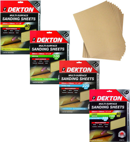 Dekton 10 Pack of Sanding Sheet Tough Sandpaper 40 100 220 Grit Assorted Pack