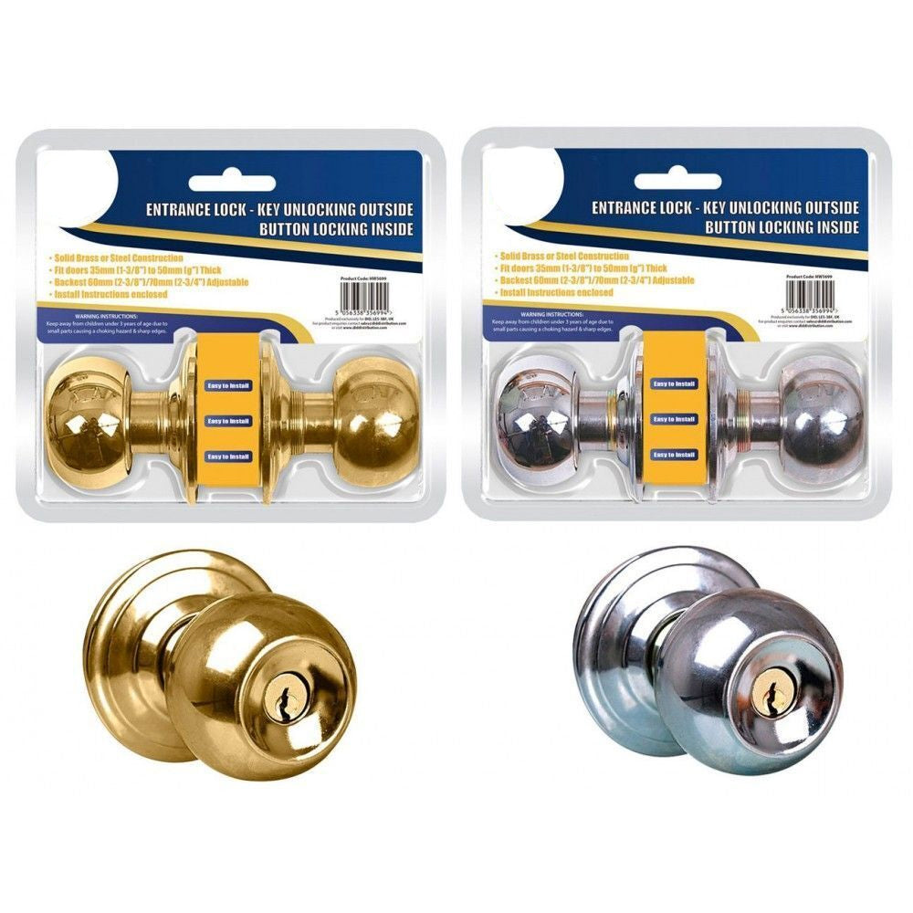 Door Knob Handle Entrance Lock Locking Key Steel Bathroom Bedroom + 3 Keys