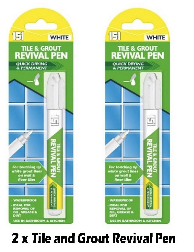 2 x Tile Grout Whitening Pen Refresher White Kitchen Shower Bathroom Mould