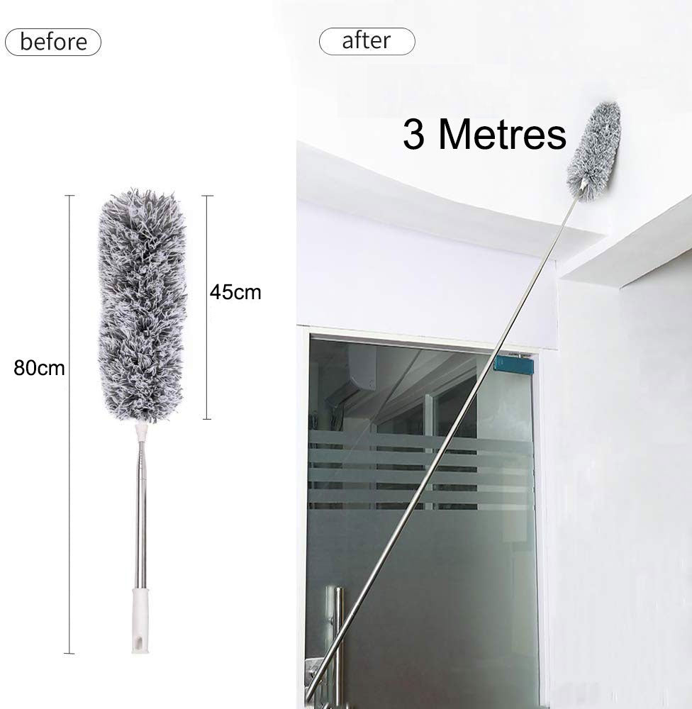3m Telescopic Microfibre Duster Extra Long Reach Cleaning Bendable Dusting Kit