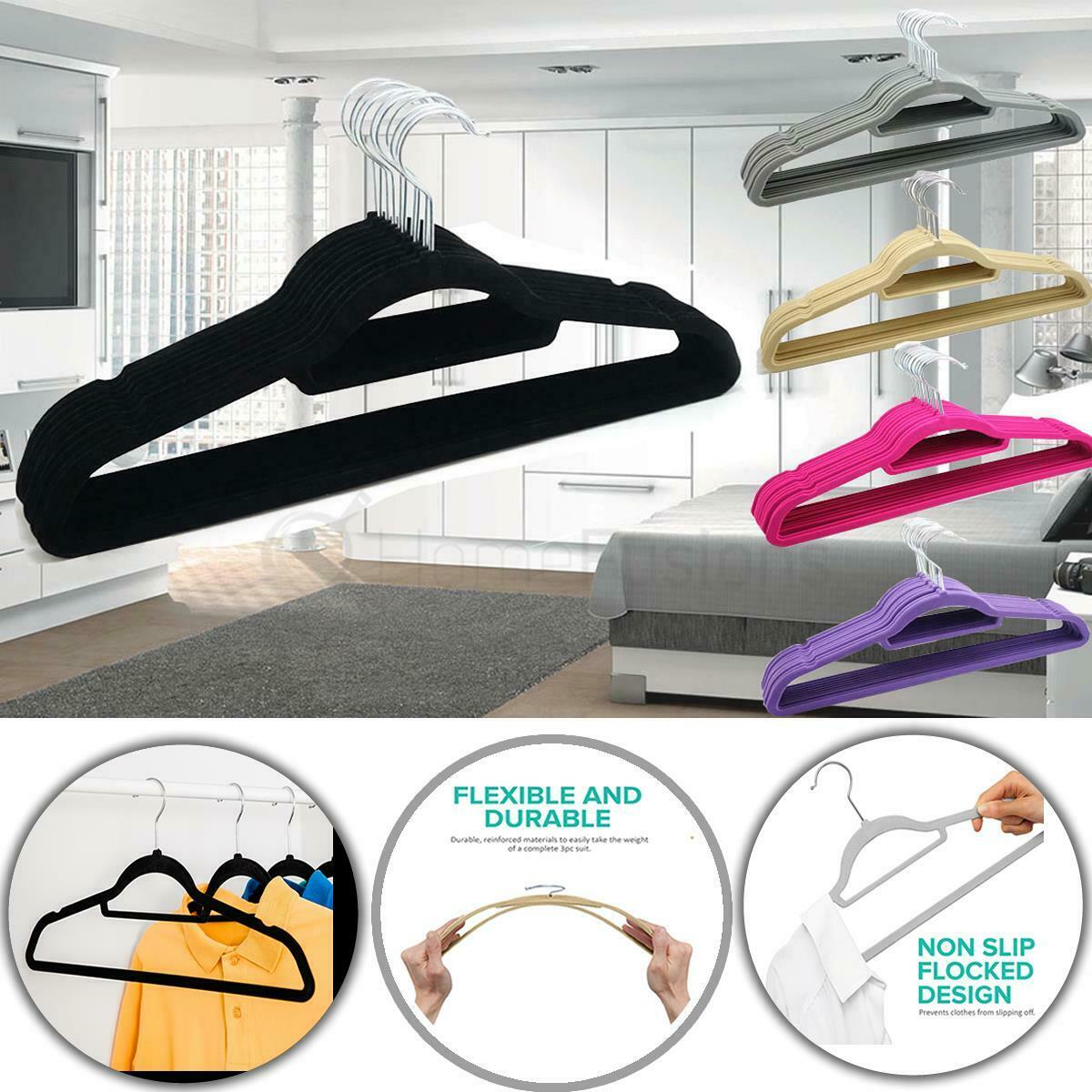 Coat Clothes Hangers Velvet Flocked Non Slip Curved Trousers Dresses Slim 10PK