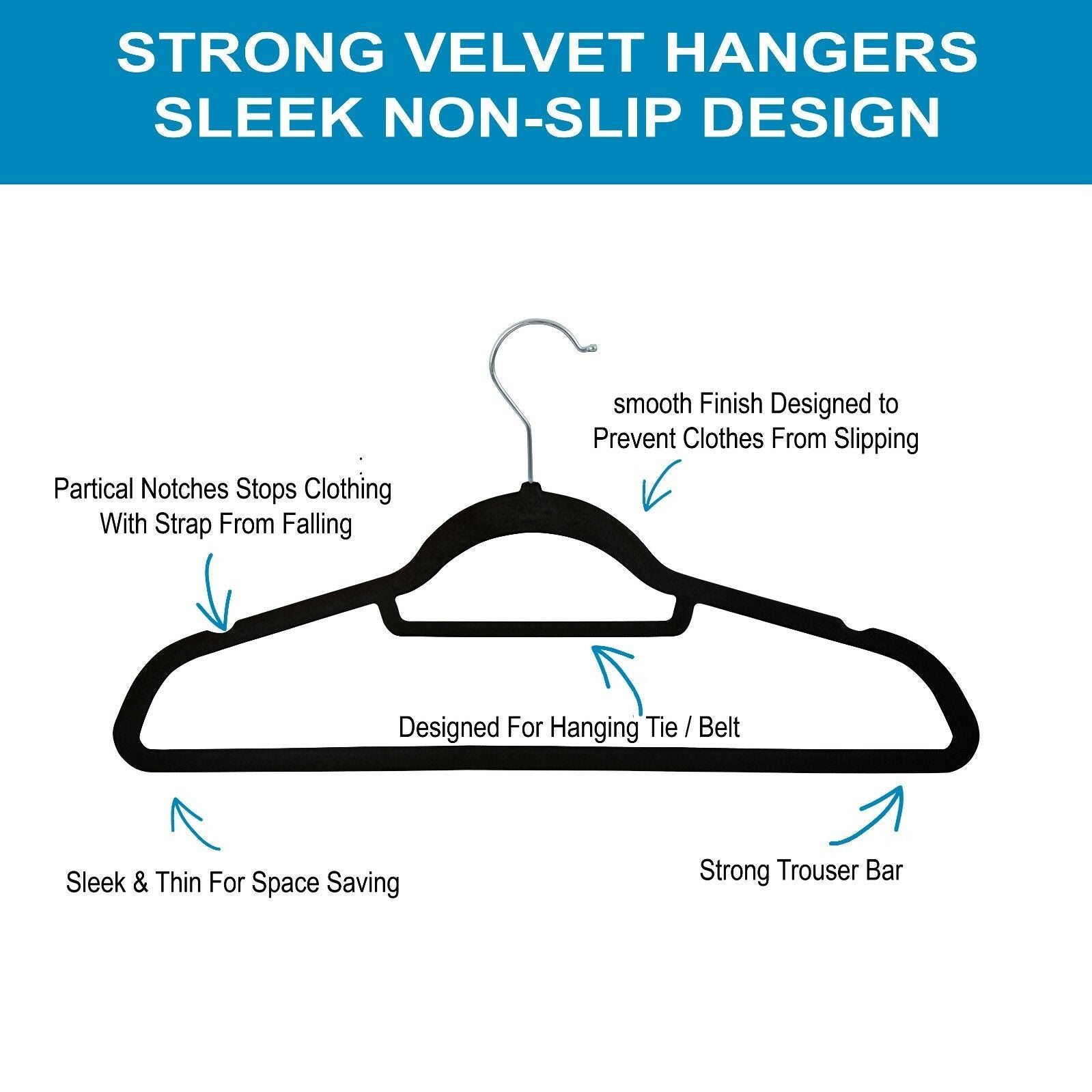 Coat Clothes Hangers Velvet Flocked Non Slip Curved Trousers Dresses Slim 10PK