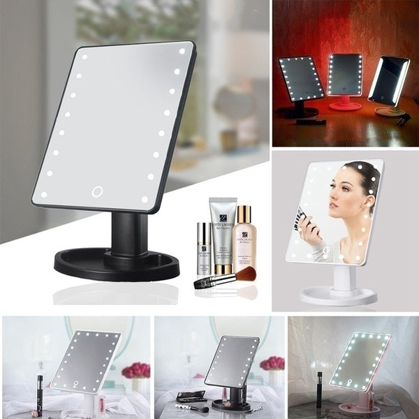 16 LED Touch Vanity Makeup Mirror Tabletop Cosmetic light 180° Rotation Tray UK