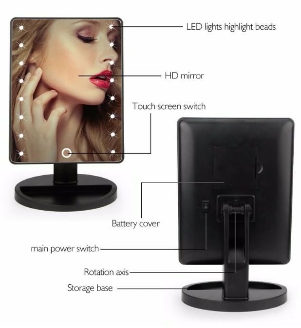 16 LED Touch Vanity Makeup Mirror Tabletop Cosmetic light 180° Rotation Tray UK