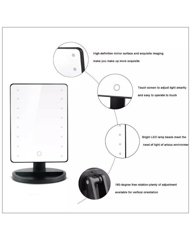 16 LED Touch Vanity Makeup Mirror Tabletop Cosmetic light 180° Rotation Tray UK