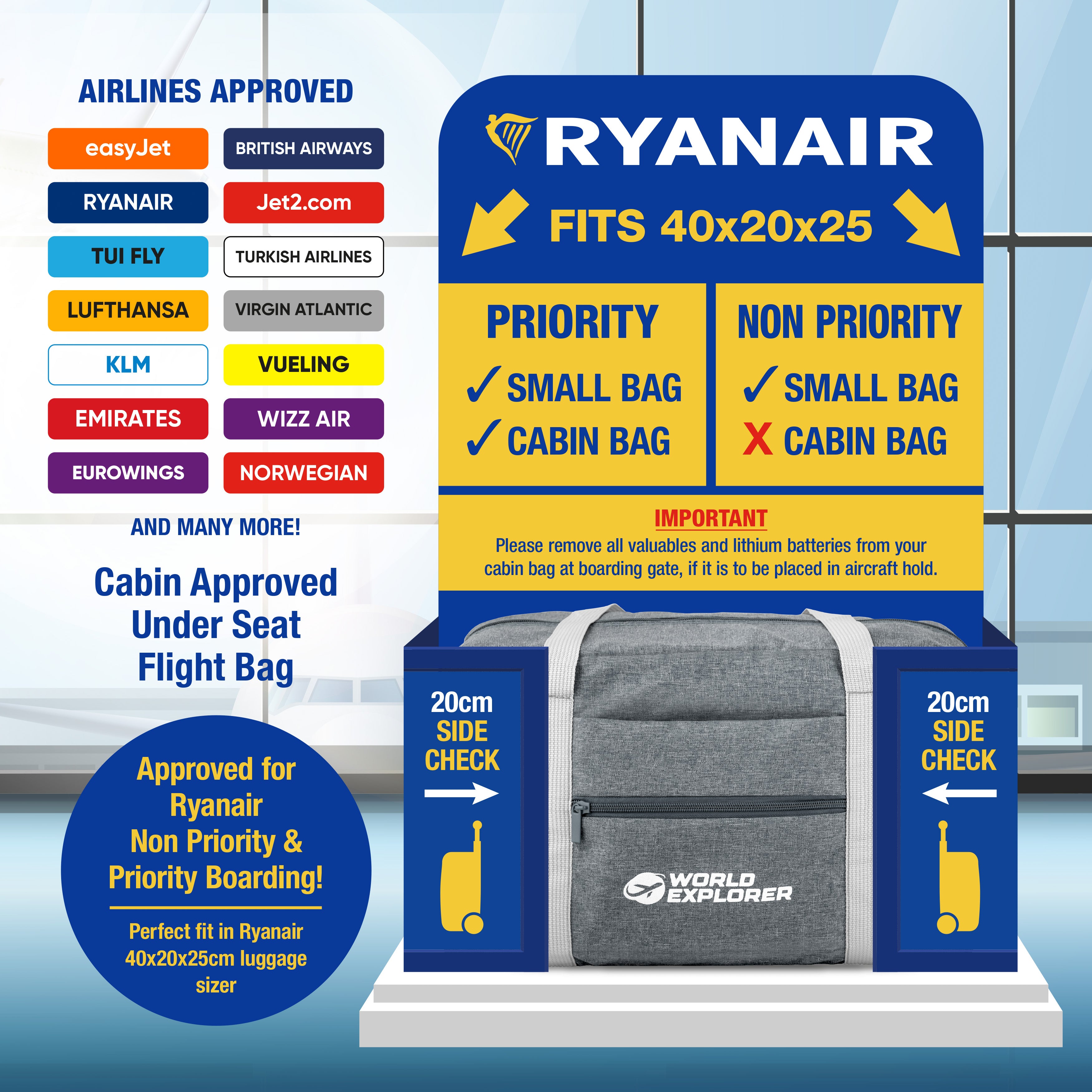 Carry On Cabin Bag | Underseat | Folding | Hand Luggage | Ryanair Easyjet Travel