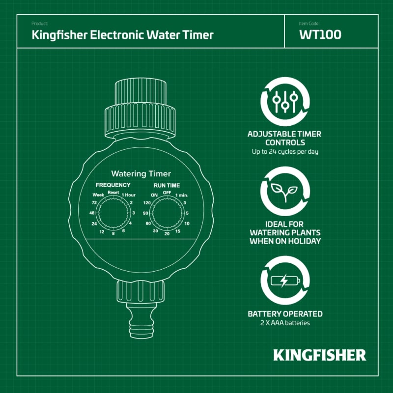 2 Dials Kingfisher Electronic Automatic Water Timer Irrigation Watering Control