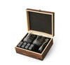 Premium Whisky Stone Set with 2 Whiskey Glasses Wooden Box Tongs Velvet Pouch