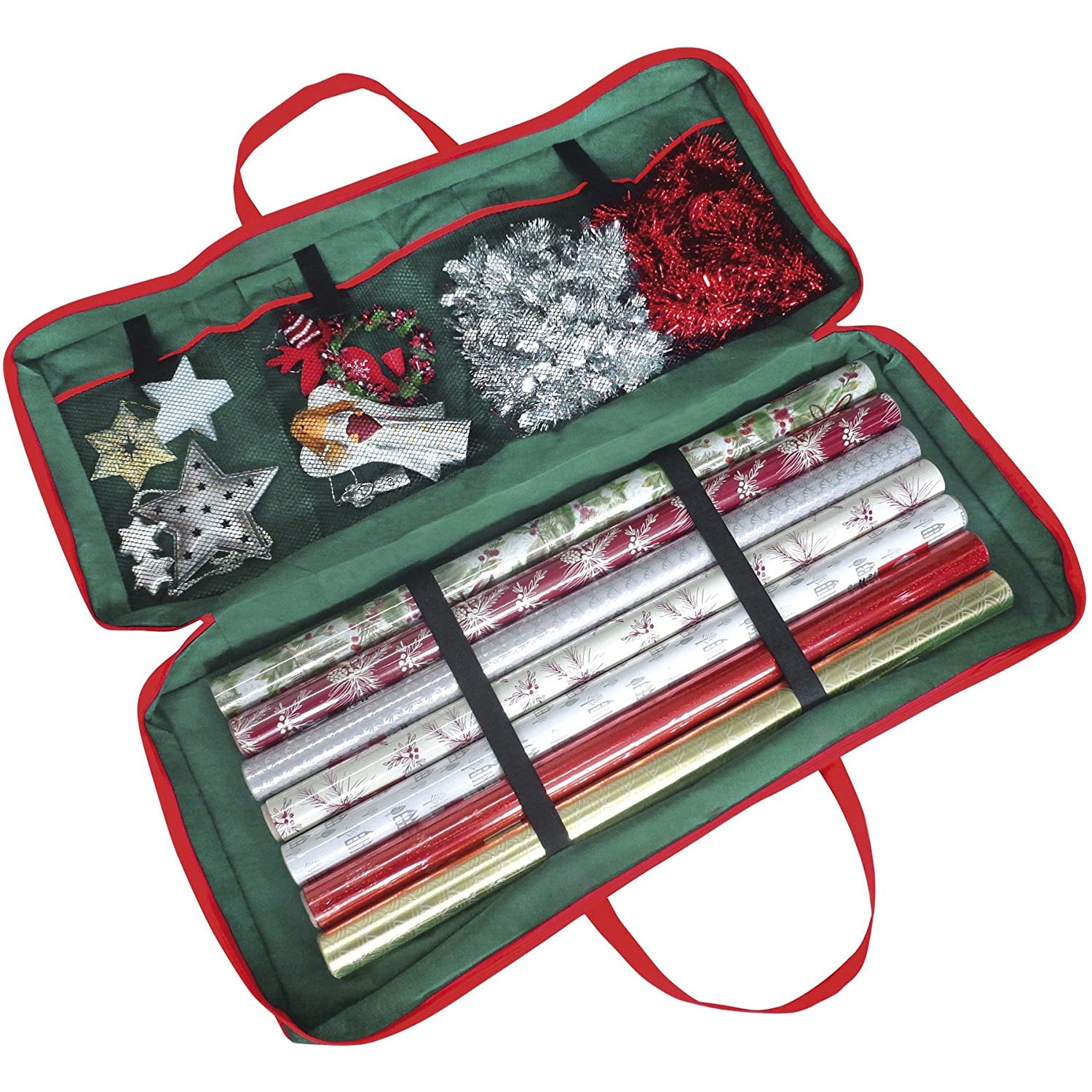 Christmas Wrapping Paper Storage Bag Tinsel Paper Tags Bows Fabric Xmas Wrap
