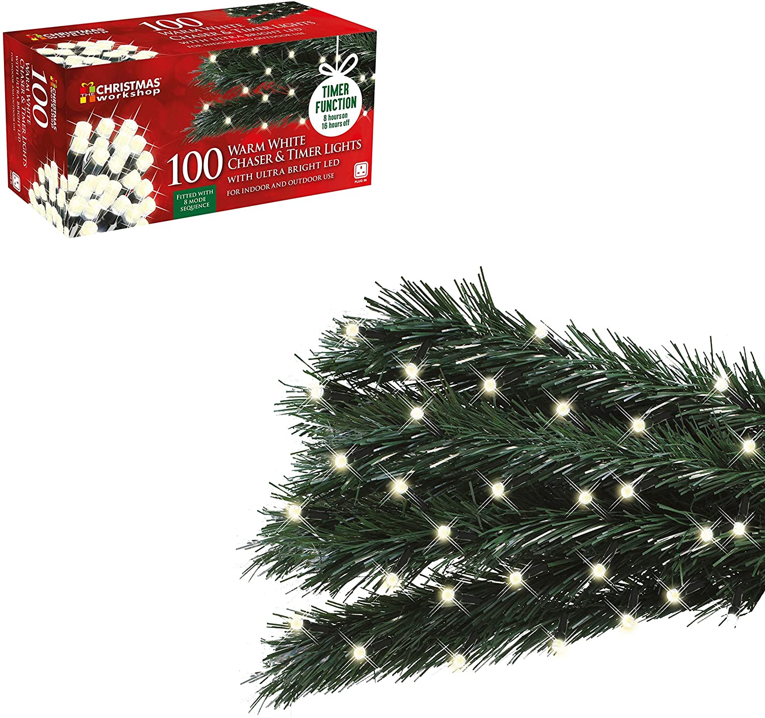 LED Warm White Chaser Christmas Lights|Indoor/Outdoor Fairy Lights|8 Mode|Timer
