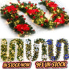 9FT Pre Lit Christmas Garland with Lights Door Wreath Xmas Fireplace Decor LED