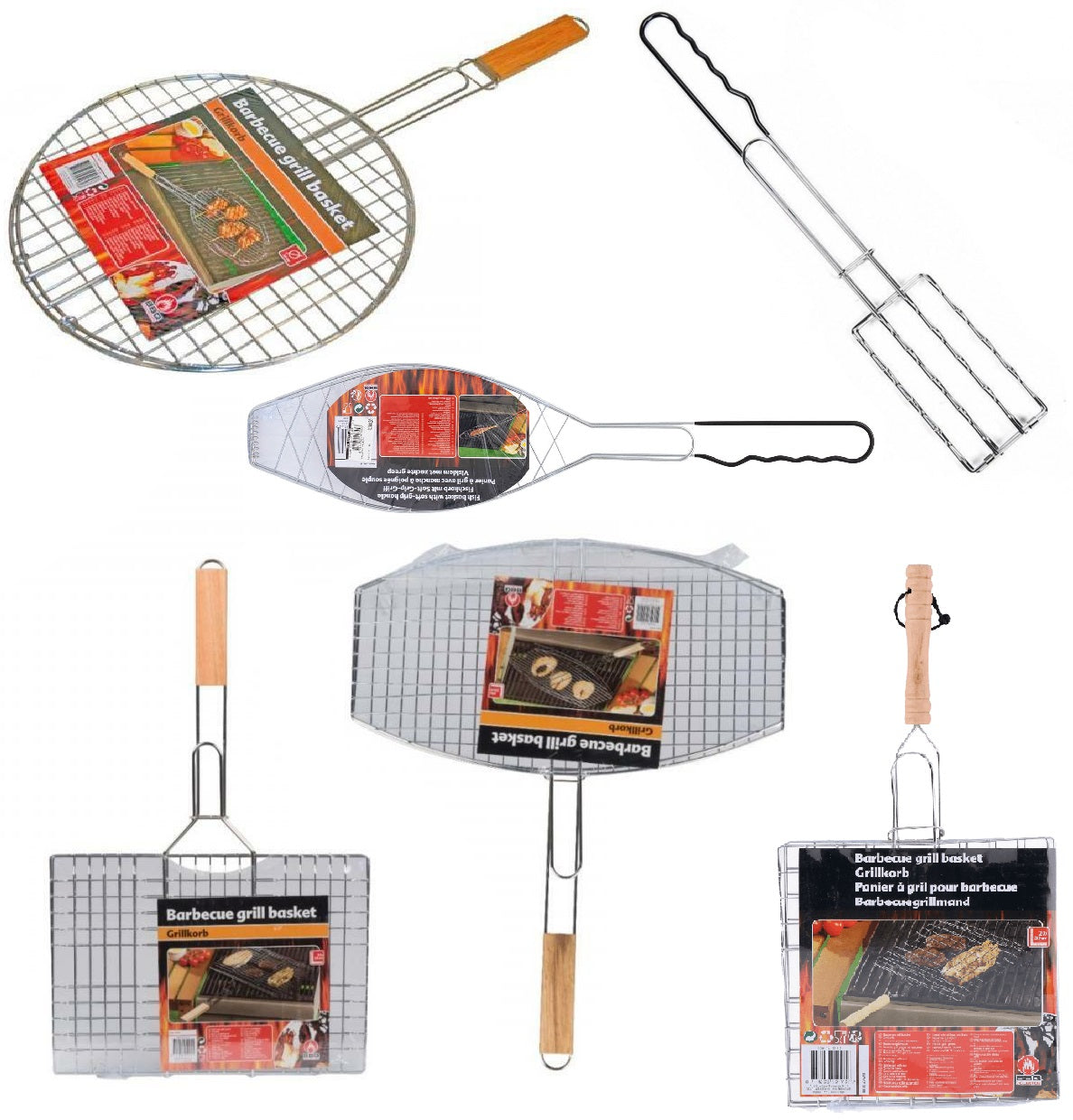 BBQ Mesh Grill Basket Rack Barbecue Handle Meat Burger Fish Stand Outdoor Garden