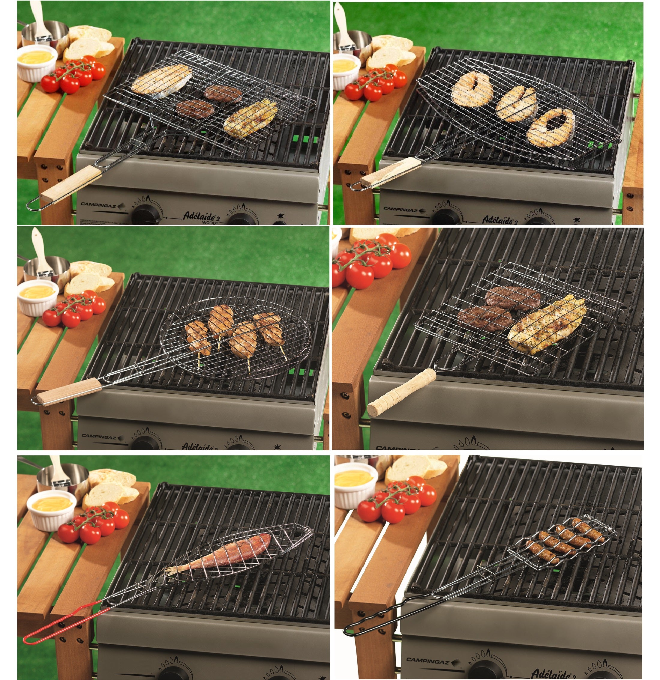 BBQ Mesh Grill Basket Rack Barbecue Handle Meat Burger Fish Stand Outdoor Garden