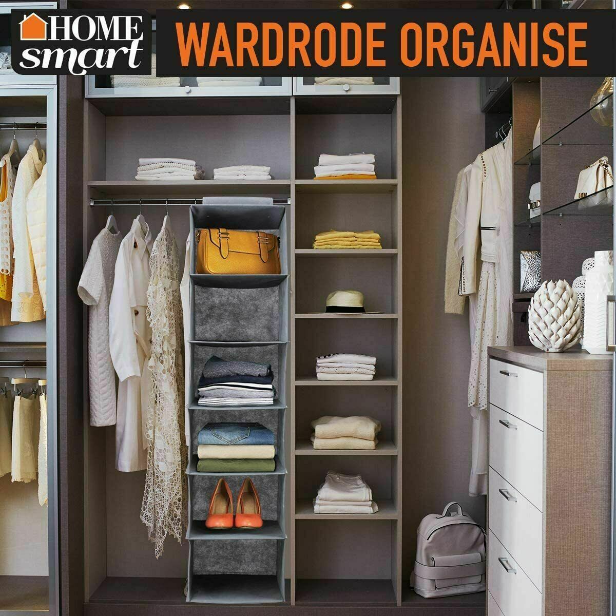 5 Section Shelves Hanging Wardrobe Shoe Garment Organiser Storage Clothes Tidy